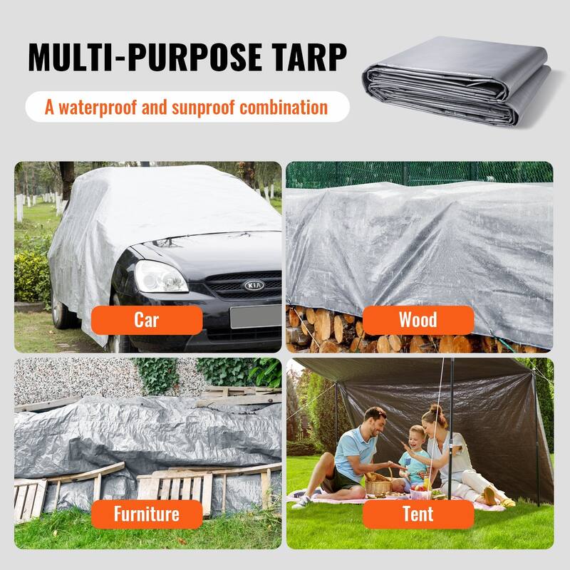 10 Mil Heavy Duty Waterproof Tarp Grey Polyethylene Cover for Camping Car or Outdoor Use
