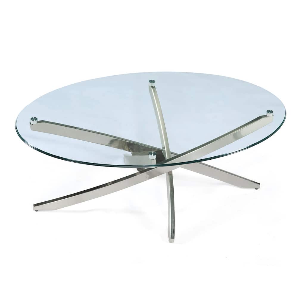 Magnussen Home Zila Brushed Nickel Oval Cocktail Table - 48''W x 30''D x 18''H