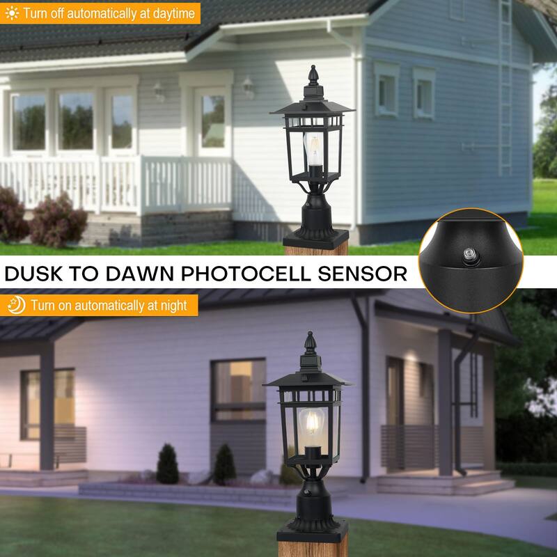 Black Outdoor Post Lantern Fixture with Clear Glass Shade
