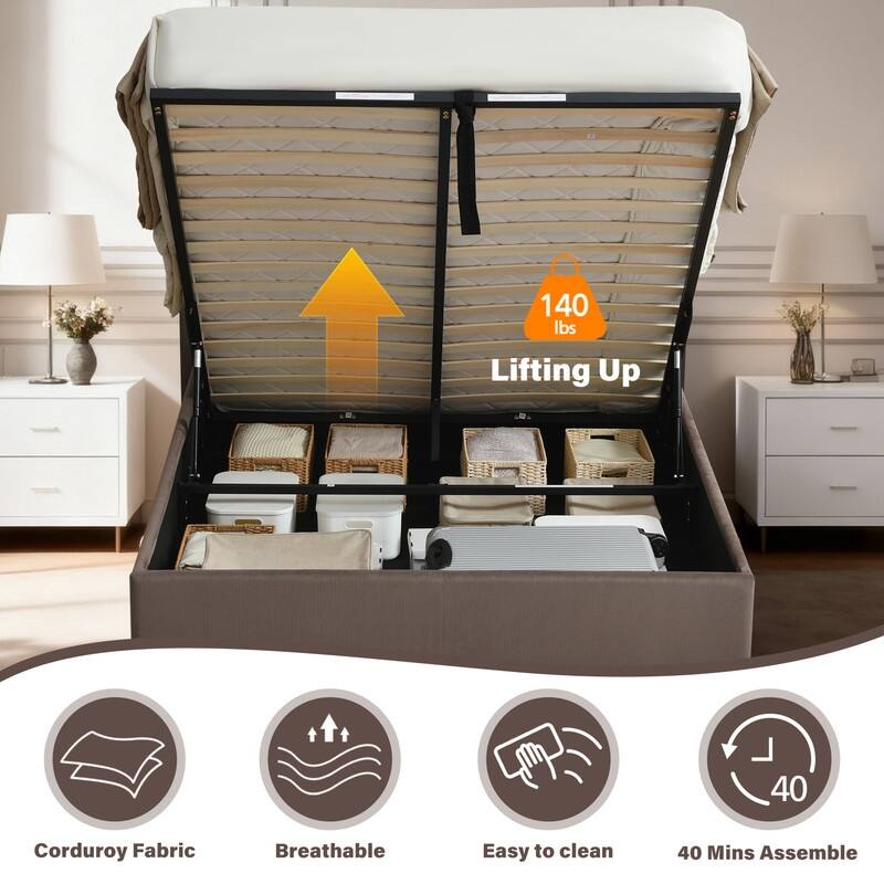 Lift Up Storage Platform Bed with Minimalist Headboard