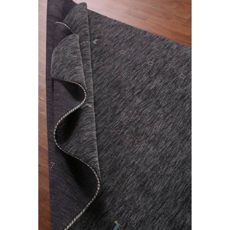 Gabbeh Indian Area Rug Hand-Knotted Grey Wool Carpet - 5'0" x 7'10"