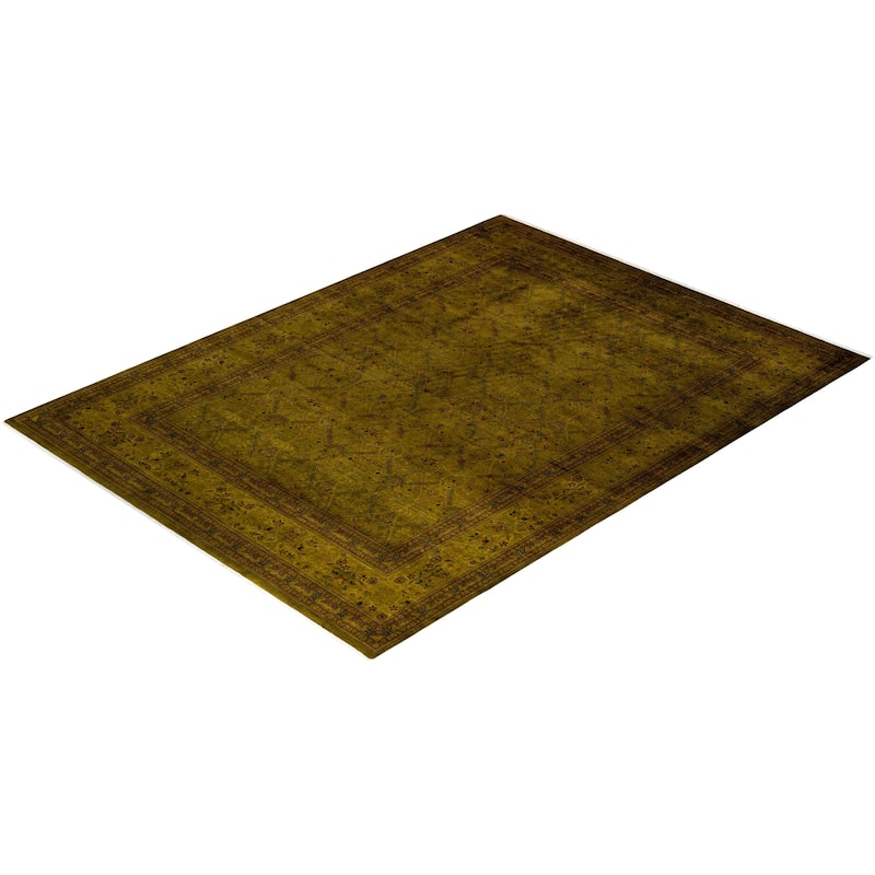 Overton Hand Knotted Wool Vintage Inspired Modern Contemporary Overdyed Green Area Rug - 9' 2" x 12' 4"