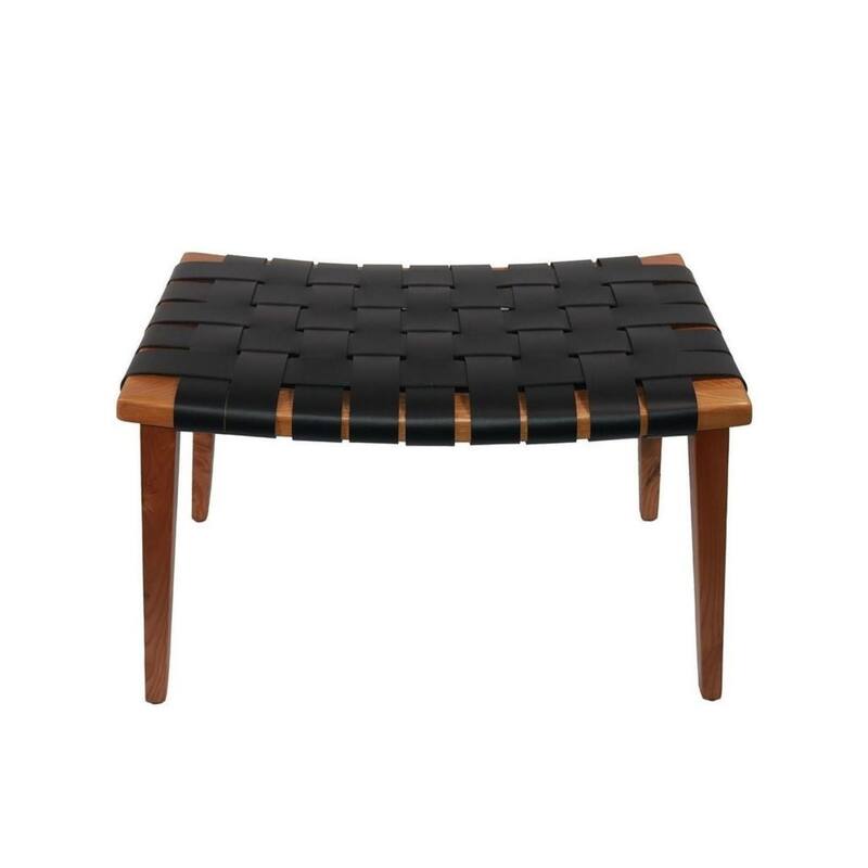 Aria Home Black Rene Stool Recycled Leather Seat and Ash Wood Frame - Brown/Black - Medium