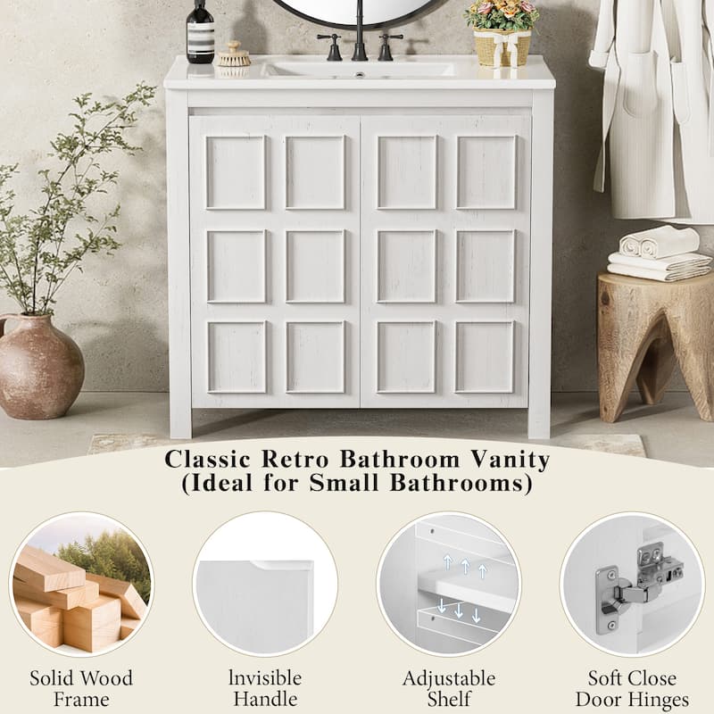 36 "Ceramic Sink Bathroom Vanity Set with Storage Cabinet Organizer‌.