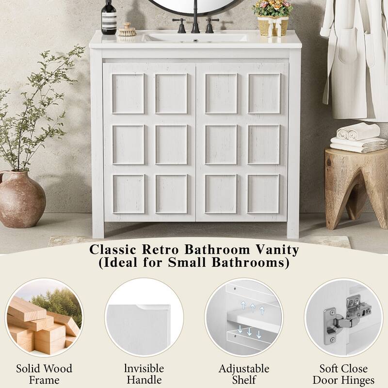 GDFStudio - Elysia Wood & Ceramic Bathroom Vanity with Sink & Storage Cabinet Organizer