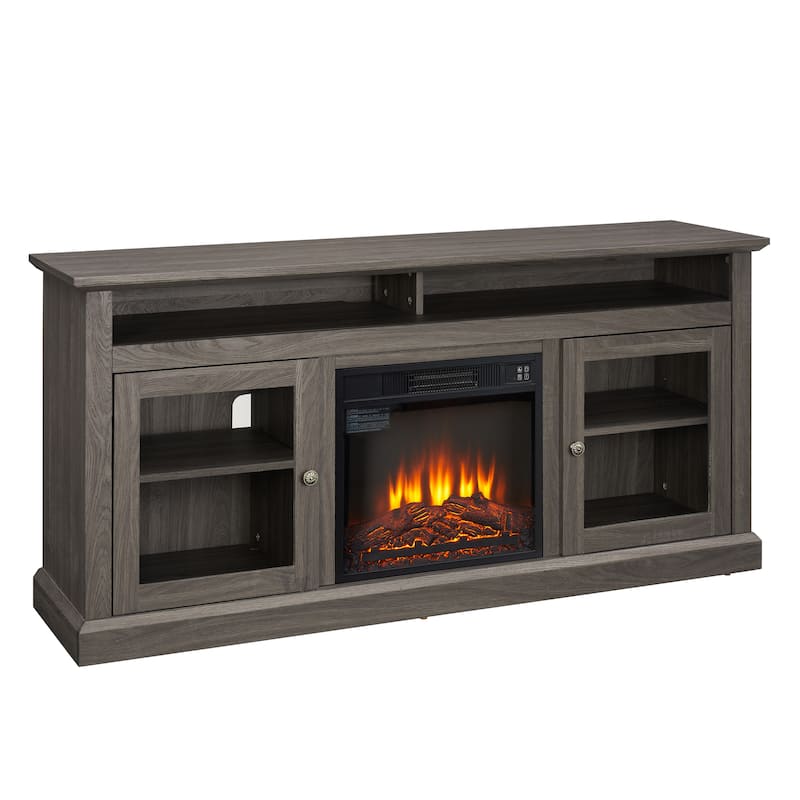 60" Fireplace TV Stand with Glass Doors, Open and Closed Storage Space for TVs Up to 65"