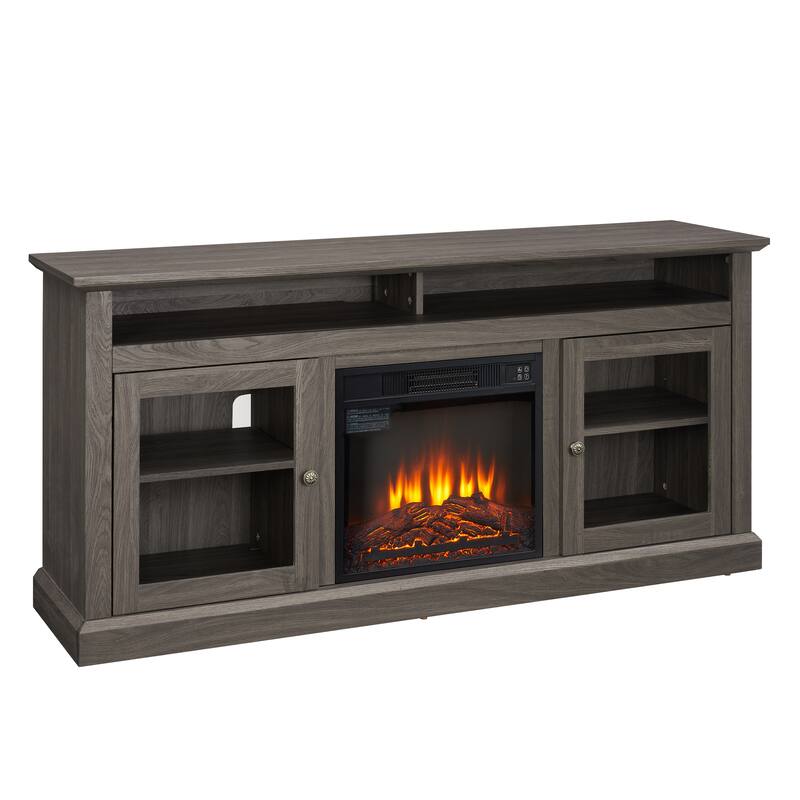 Contemporary TV Media Stand Modern Entertainment Console with 18" Fireplace Insert for TV Up to 65", Storage Space.