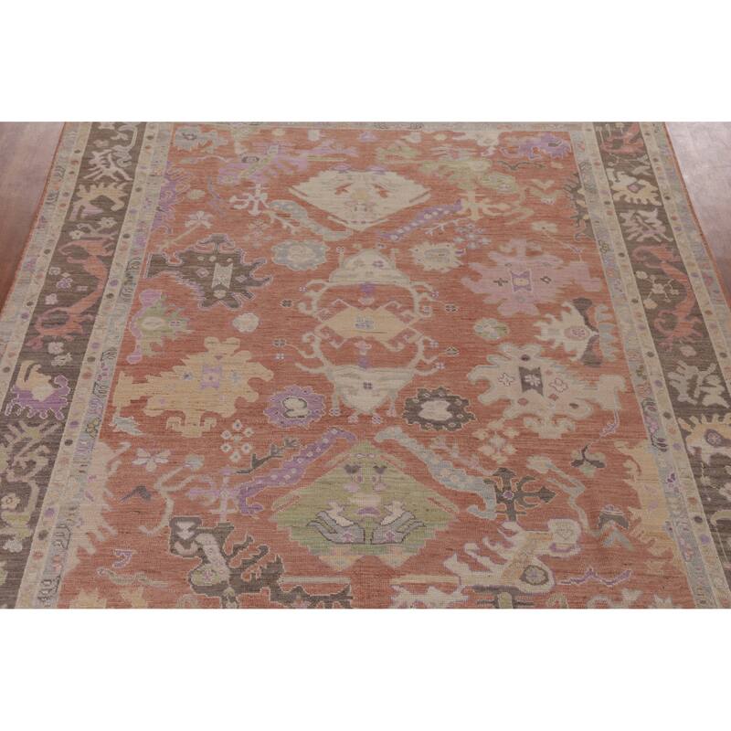 Hand Knotted Oriental 100% Wool Carpet Transitional All-Over Oranges & Rust Oushak Area Rug - 12' 0'' X 8' 11''