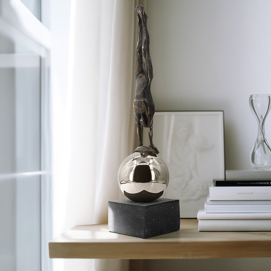 Sagebrook Home Unique 23" Augustolo Figurine Standing on Stainless Steel Sphere, Resilient Resin - 5" x 5" x 23"