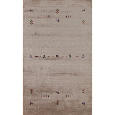 Tribal Gabbeh Indian Foyer Rug Handmade Beige Modern Silk Carpet - 3'0"x 5'0"
