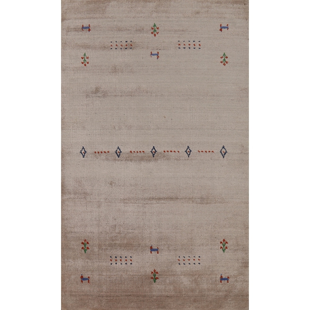 Tribal Gabbeh Indian Foyer Rug Handmade Beige Modern Silk Carpet - 3'0"x 5'0"