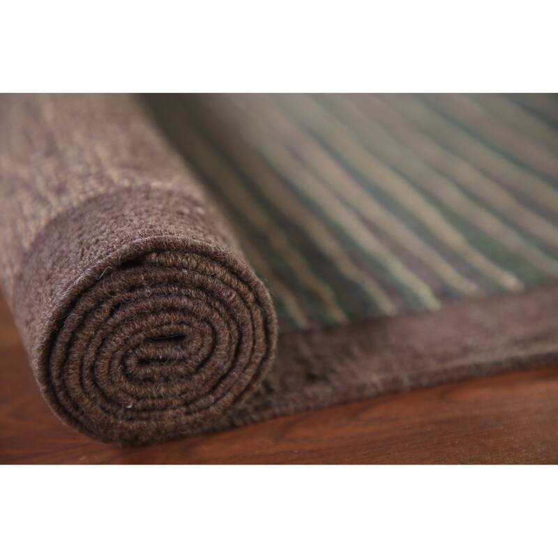 Striped Brown/ Green Kilim Oriental Area Rug Flatweave Wool Carpet - 3'5"x 5'1"