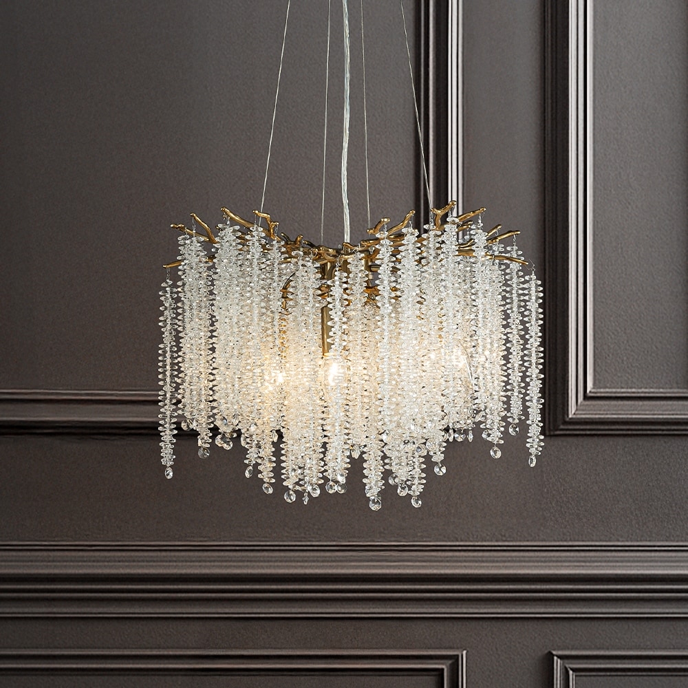 Modern Glam Crystal Chandelier Antique Brass/Polished Nickel Branch Style Pendant Ceiling Light for Dining Room Bedroom