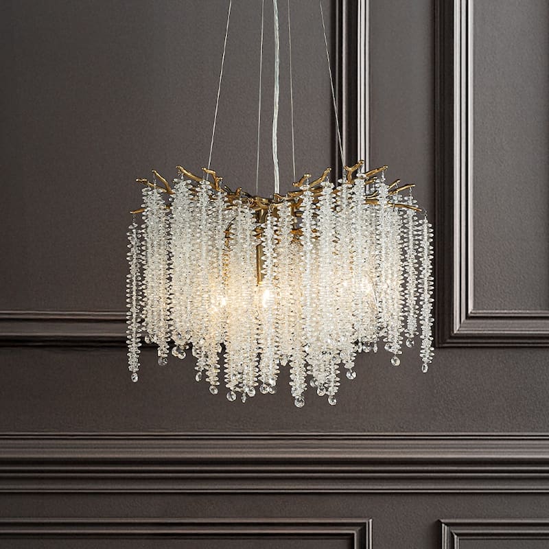 Modern Glam Crystal Chandelier Antique Brass/Polished Nickel Branch Style Pendant Ceiling Light for Dining Room Bedroom - W20'' - Antique Brass