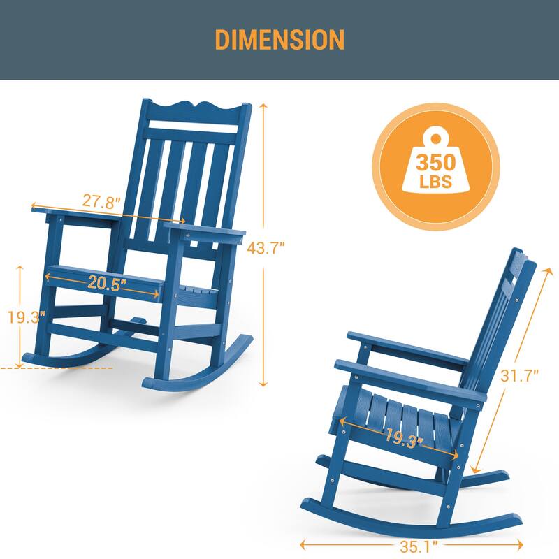 LIVOOSUN Patio Adirondack Chair Outdoor Plastic Rocking Chair Set of 2