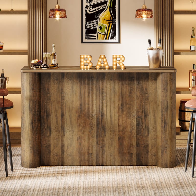 2-Tier Home Bar Unit Bar Cabinet Height Pub Table - 41.34" D x 63" W x 15.75" H