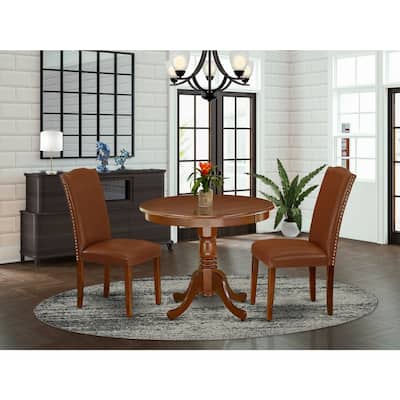 Round Dining Table Set - 36 Inch Table with 2 Parsons Chairs - Linen White Finish