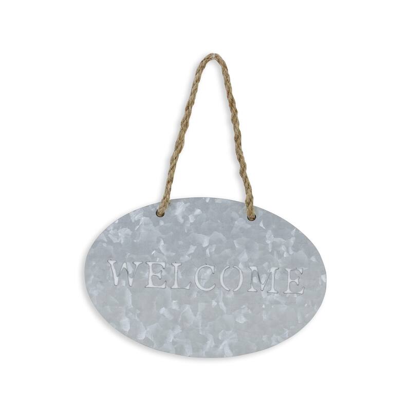 HomeRoots 5" X 8" Gray Handcrafted Welcome Galvanized Metal Wall Decor