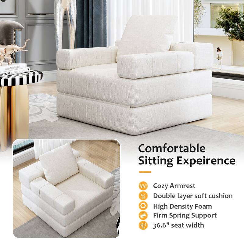 36.6" Linen Chaise Lounge Chair with Pillow