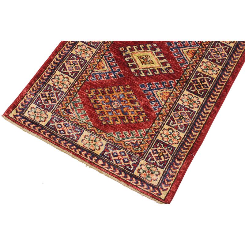 Tribal Super Kazak Caspian Red/Beige Hand Knotted Wool Rug - 2'0'' x 2'10''