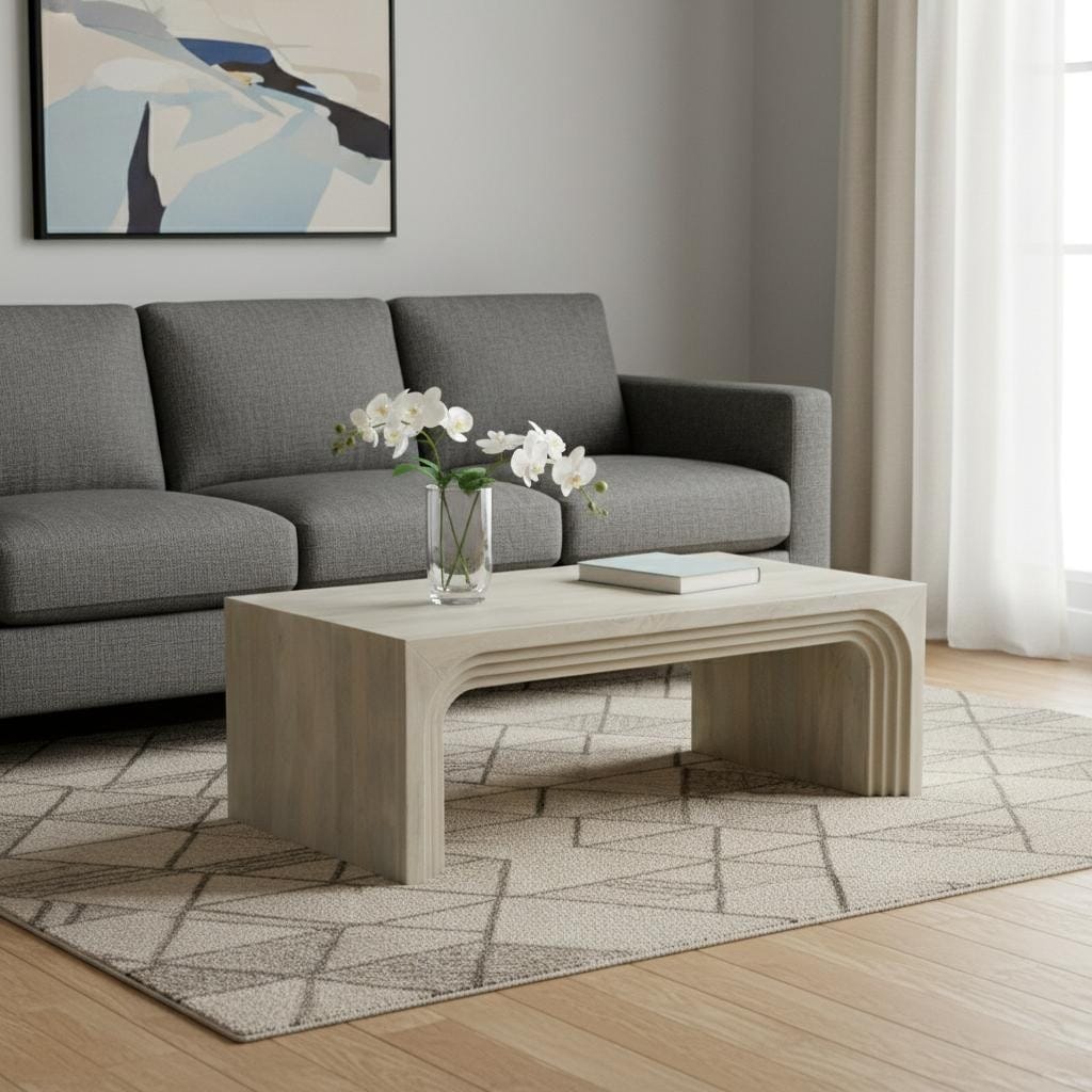 HomeRoots 51" White Solid Wood Double Pedestal Coffee Table - 51.00 in. x 18.00 in. x 28.00 in.