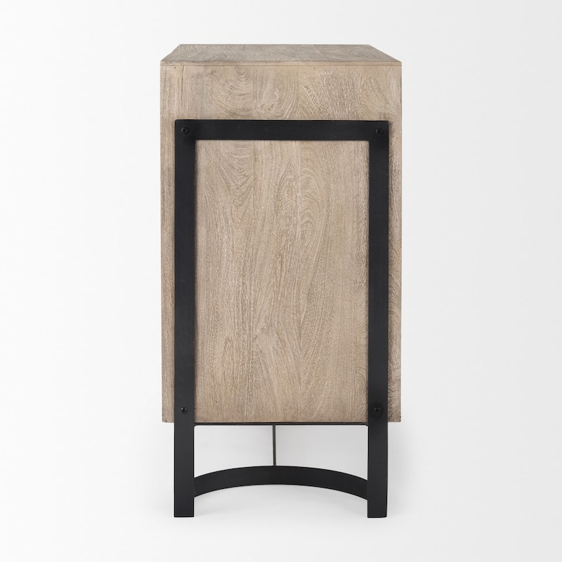 Rivien Light Brown Solid Wood with Black Metal Frame 2 Door Accent Cabinet