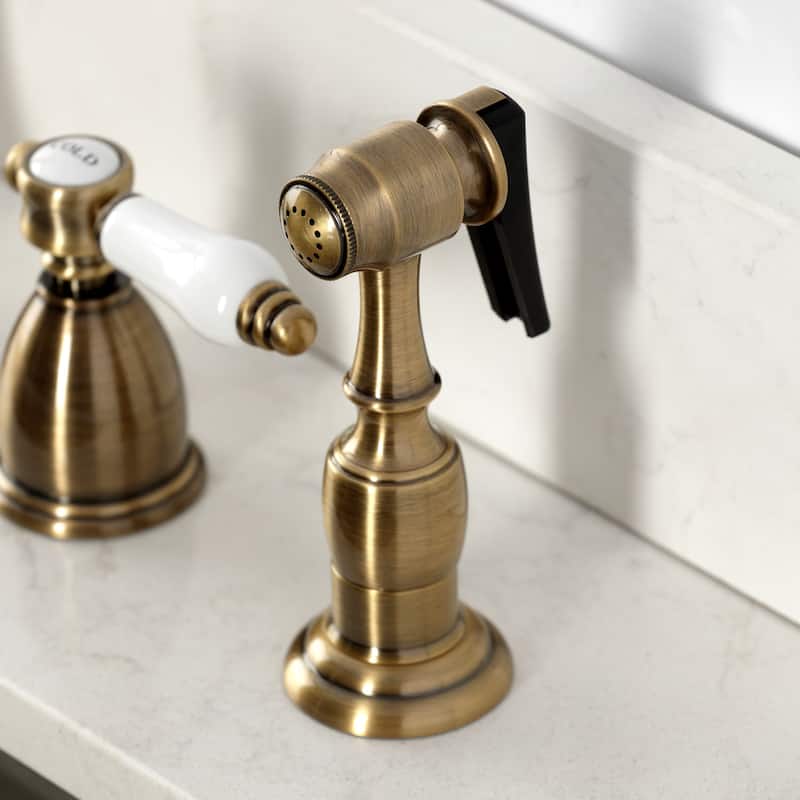 Kingston Brass Heritage Porcelain Kitchen Faucet with Side Spayer - 16'' (L) x 9-1/16'' (W) x 9-3/8'' (H)