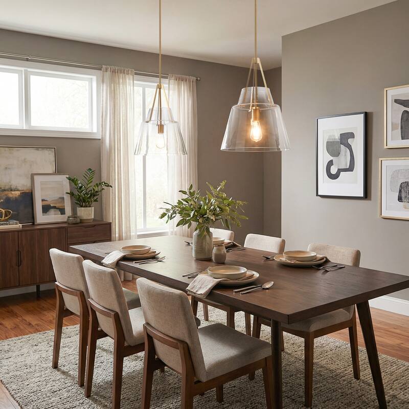 15" Contemporary Brushed Gold Tapered Clear Glass 1-Light Adjustable Pendant Fixture - N/A