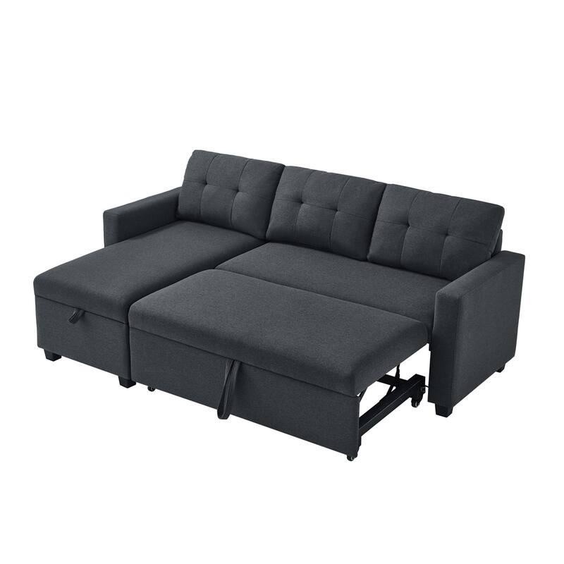 Modern Upholstered Pull Out Sectional Sofa with Storage Chaise