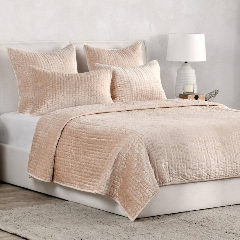 Dimitry 100% Rayon Velvet Quilt by Kosas Home - Nude - King