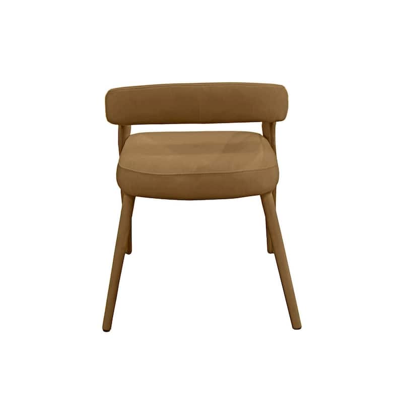Lon 23 Inch Dining Chair, Cushioned Seat, Curved Open Back, Tan Polyester