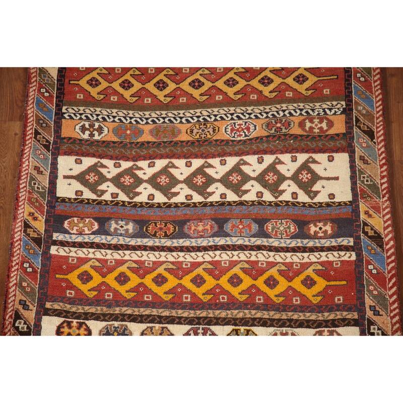 Tribal Shiraz Kashkoli Persian Vintage Area Rug Handmade Wool Carpet - 3'6"x 5'2"