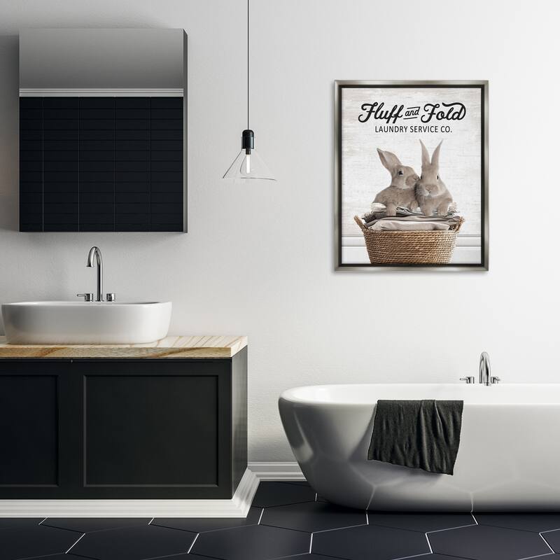 Stupell Vintage Laundry Service Bunnies Framed Floater Canvas Wall Art Design By Lettered and Lined