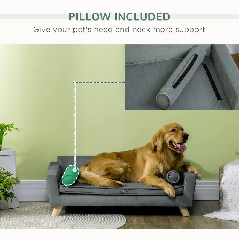 PawHut 39" Dog Couch with Removable Pillows, Foam Pet Sofa, Cat Sofa with Removable Washable Cushion, Gray