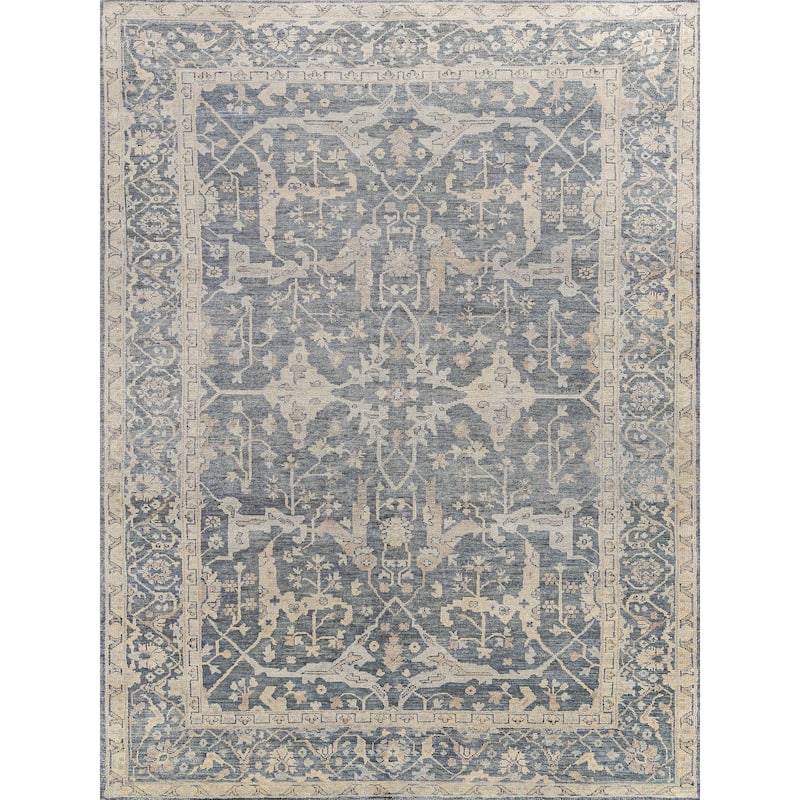 EXQUISITE RUGS Antique Weave Oushak Hand-knotted New Zealand Wool Blue Area Rug.