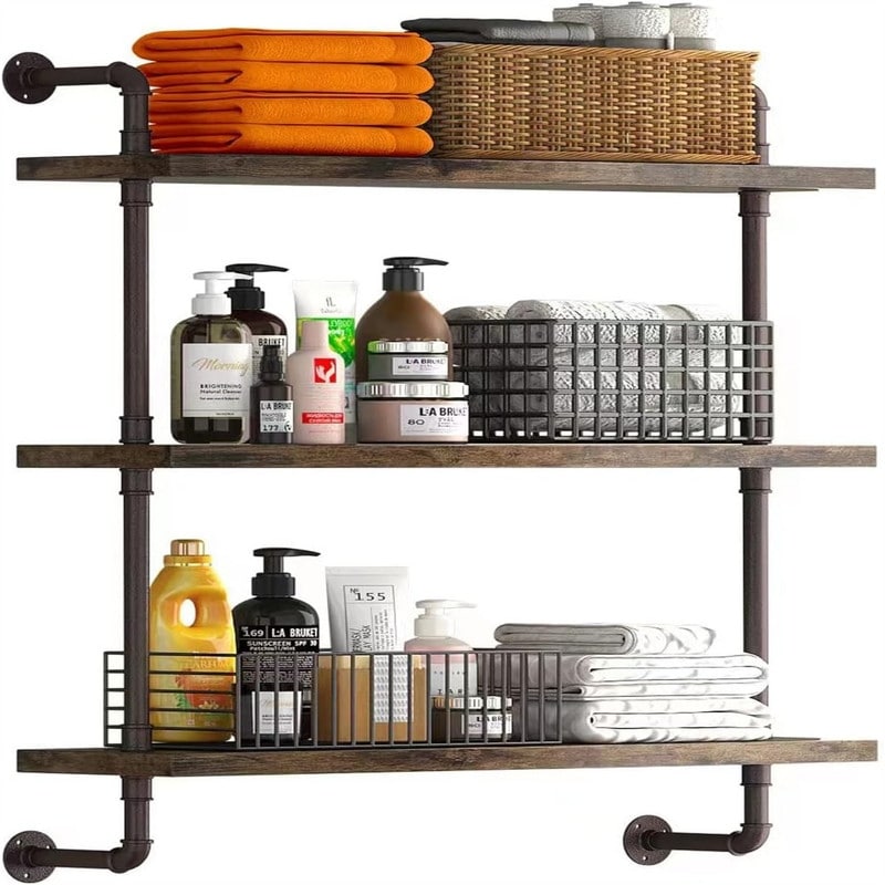 3 Tier Shelf Rustic WoodFloating Shelves - 7.87"D x 24"W x 36.6"H
