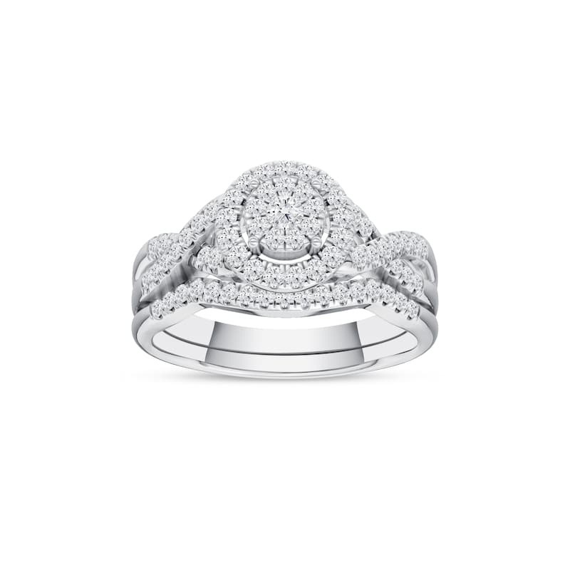 3/8Ct TDW Diamond Halo Twist Shank Bridal Set in 10K Gold for Women - 7.5 - White