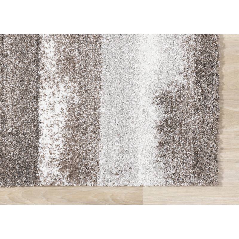 Soft Collection - Cream Brown Grey Distressed Stripes Area Rug