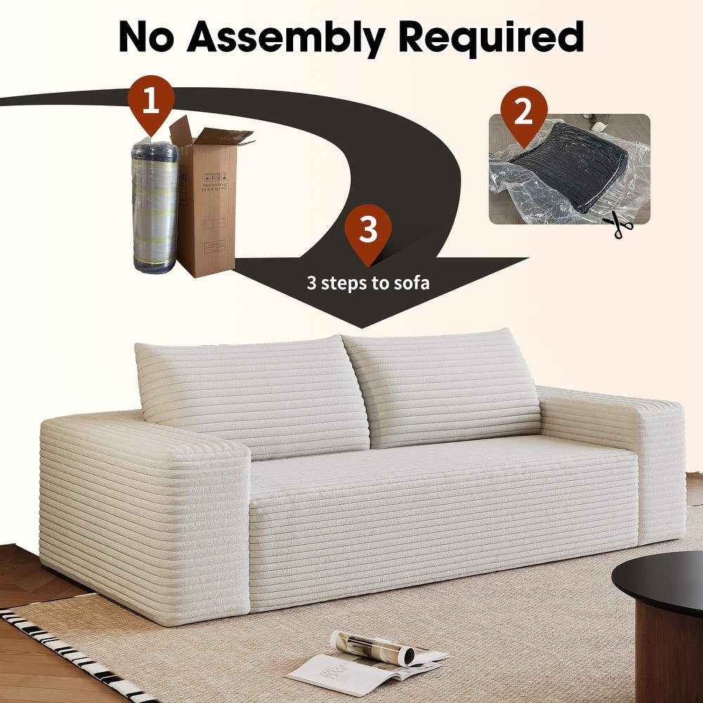 Loveseat with Memory Foam & Furry Pillows, Corduroy Fabric Deep Seat Couch, Small 2-Seater Cloud Couch with Wide Armrests