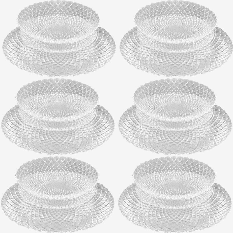 Unique Diamond Pattern Glass Dinner Set Perfect for Everyday Dining and Special Occasions - Set-18 - Clear