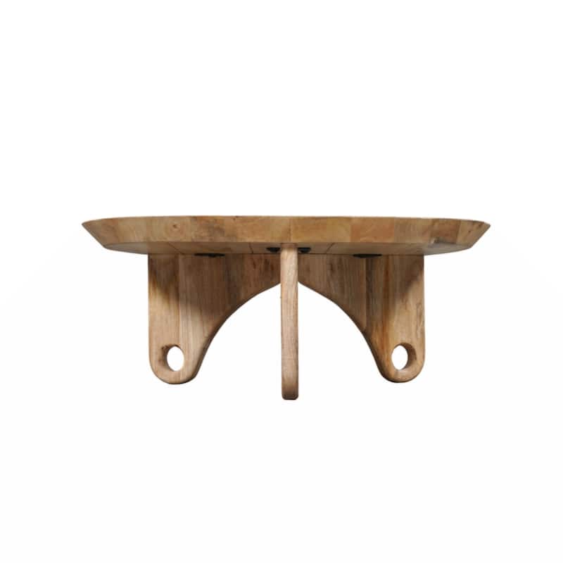 36 Inch Round Coffee Table, Handcrafted Grooved Edge Top, Natural Brown Mango Wood