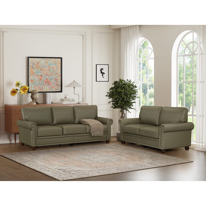 Classic PU 2+3 Sectional Sofa with Storage Seat and Solid Wood Legs