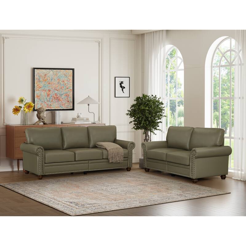 Modern Living Room Sofa Set with Storage - 2+3 Faux Leather Seating
