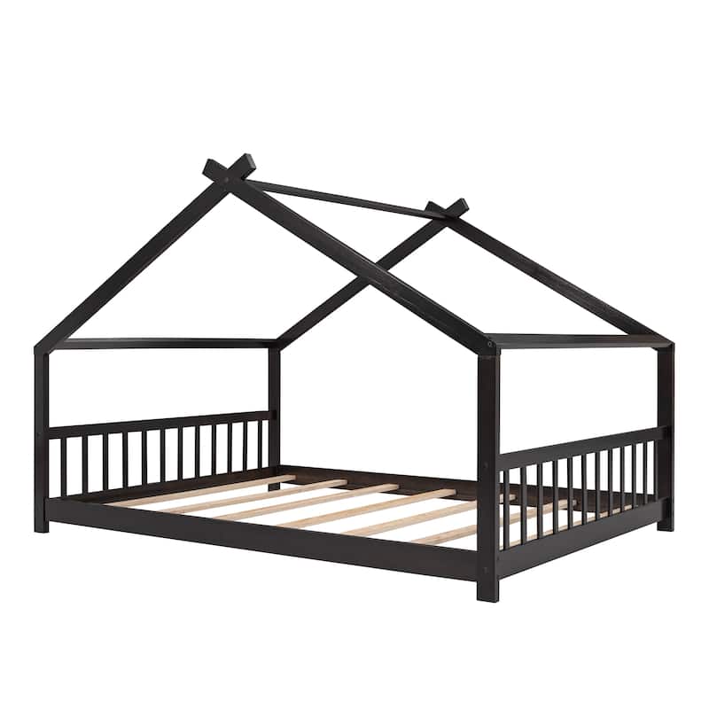 Full Pine House Platform Bed with Headboard & Footboard