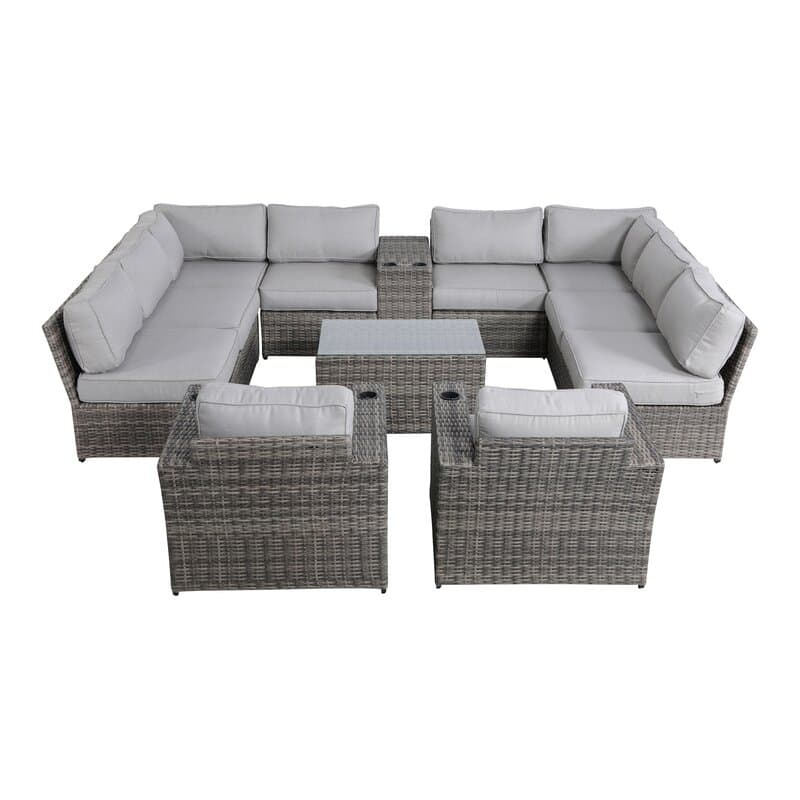 12 Piece Rattan Sectional Seating Group with Cushions