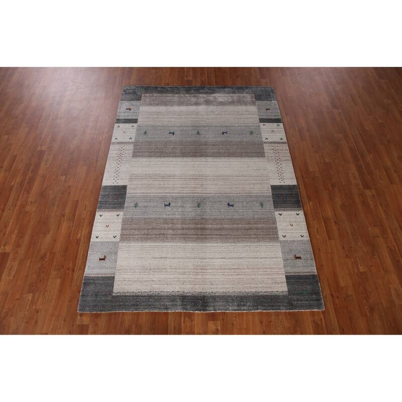 Bege Tribal Gabbeh Indian Area Rug Handmade Wool Carpet - 5'3" x 7'7"