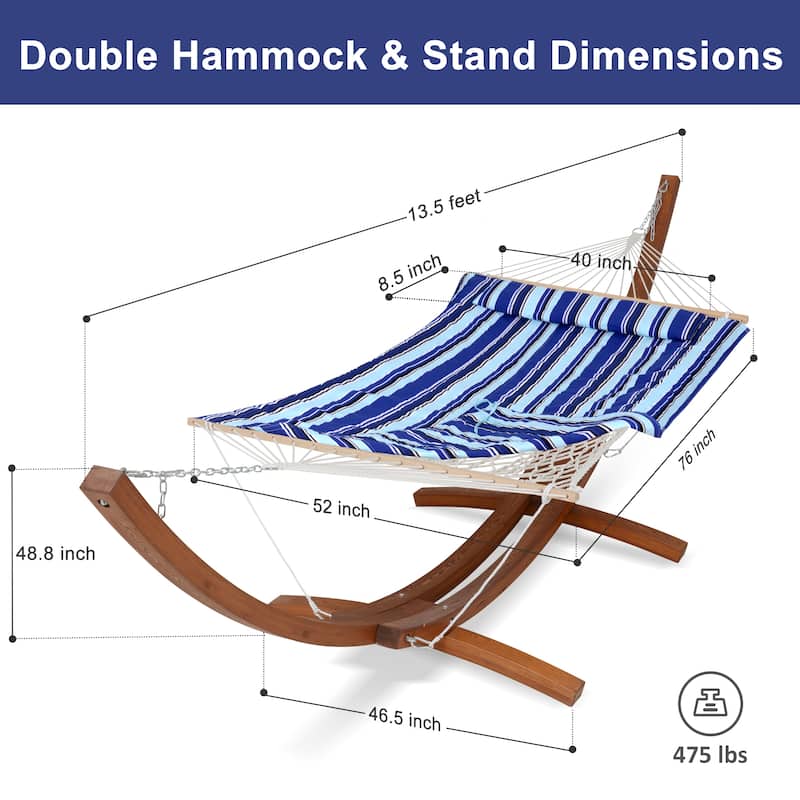Rope Hammock with 13.5ft Wooden Stand and Removable Pad