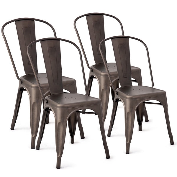 Costway Set of 4 Distressed Style Dining Side Chair Stackable Bistro - 18"x21"x33.5". Opens flyout.