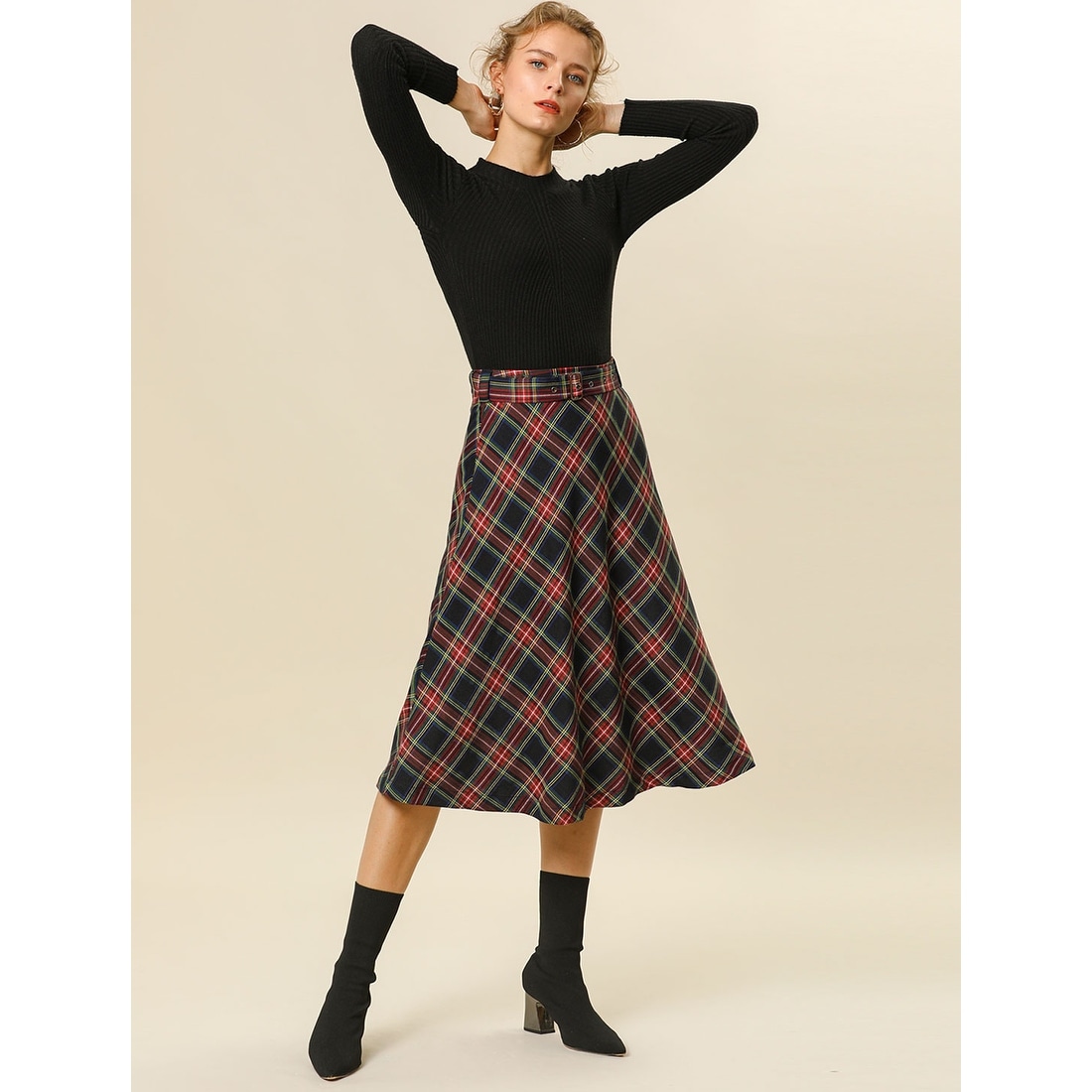 plaid midi skirt