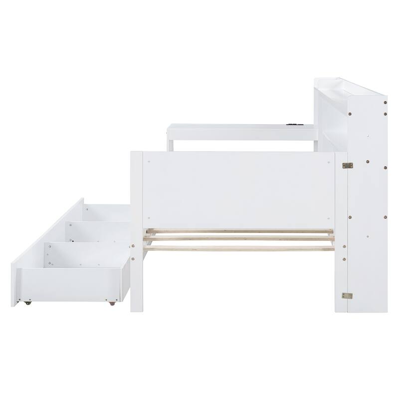 Twin Size Modern Wooden Daybed with Three Drawers, USB Ports, and Desk